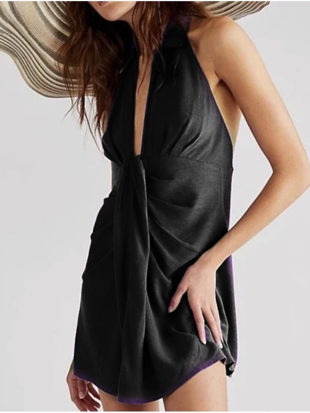 Free People In Her Element Black Halter Mini Dress Linen Blend Small